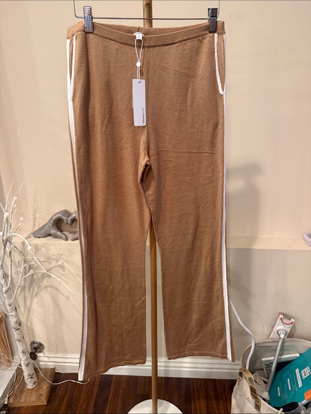 Minnie rose women’s Camel Knit Track Pants cotton and cashmere